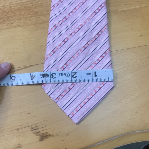 Chanel 100% silk Tie Pink CC logo stripe with Chain 60"L x 3.5"W EUC - Picture 13 of 14
